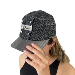 Christian Dior Vintage Trotter Monogram Cap #57 Silver Glitter Polyester[102026]